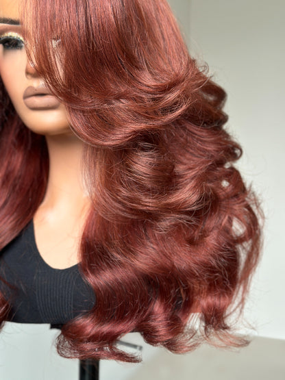 13x4 Red Brown Side Part Layer Wig