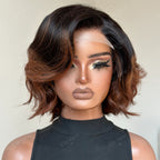 Elle Vane Side Parted Fluffy Gradient Brown 5X5 Lace Bob Wig