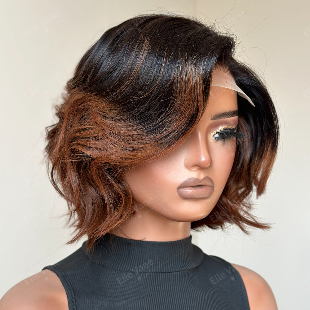 Elle Vane Side Parted Fluffy Gradient Brown 5X5 Lace Bob Wig