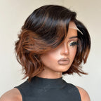 Elle Vane Side Parted Fluffy Gradient Brown 5X5 Lace Bob Wig