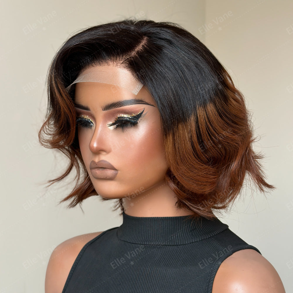 Elle Vane Side Parted Fluffy Gradient Brown 5X5 Lace Bob Wig