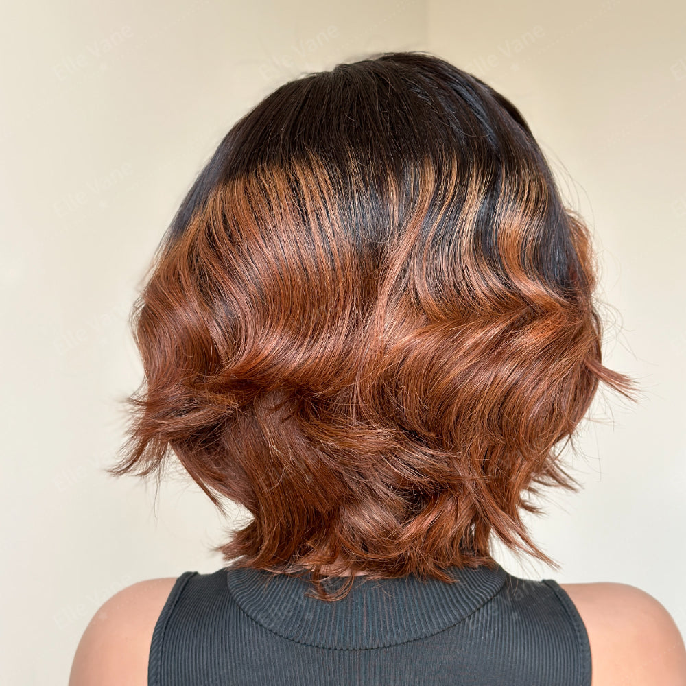 Elle Vane Side Parted Fluffy Gradient Brown 5X5 Lace Bob Wig