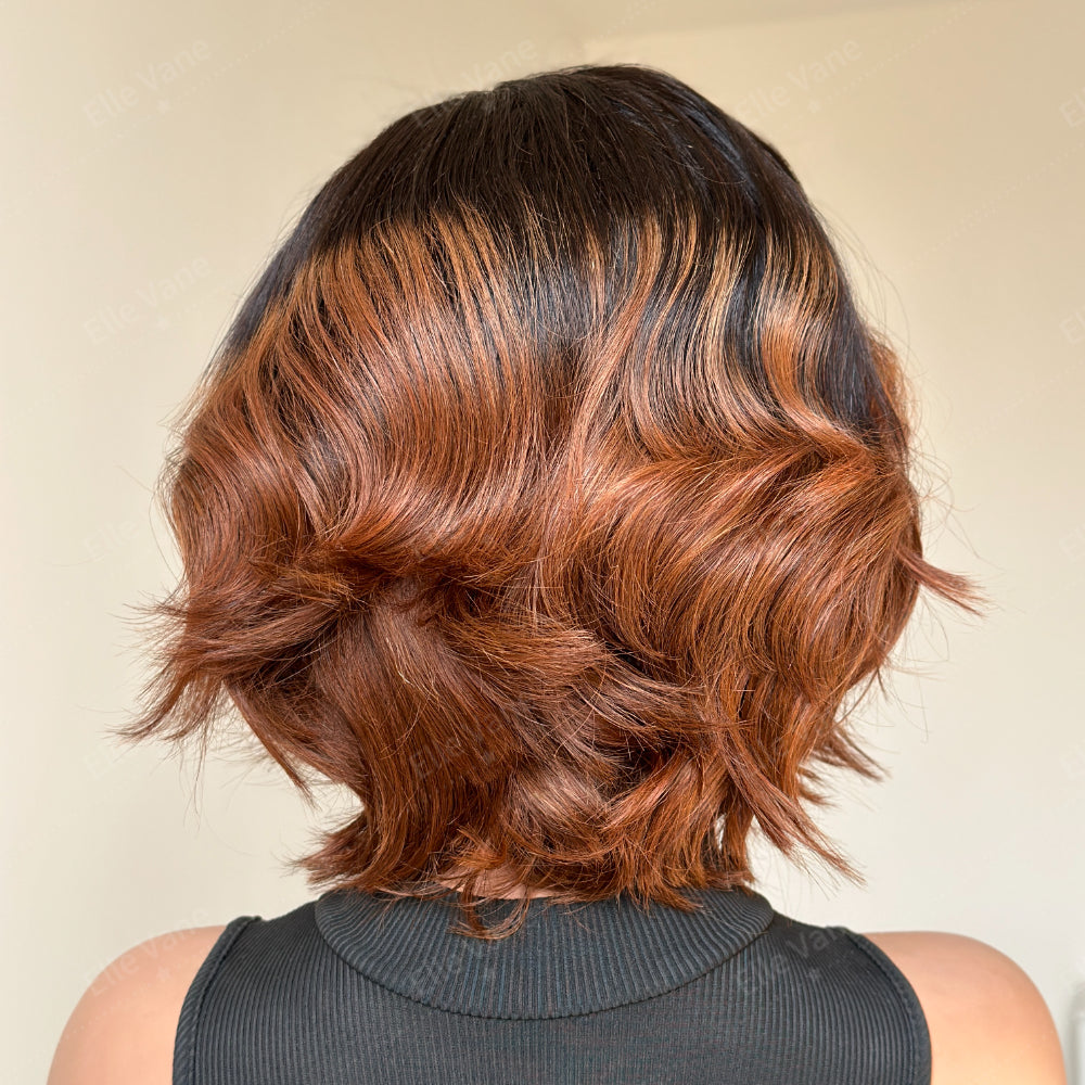 Elle Vane Side Parted Fluffy Gradient Brown 5X5 Lace Bob Wig