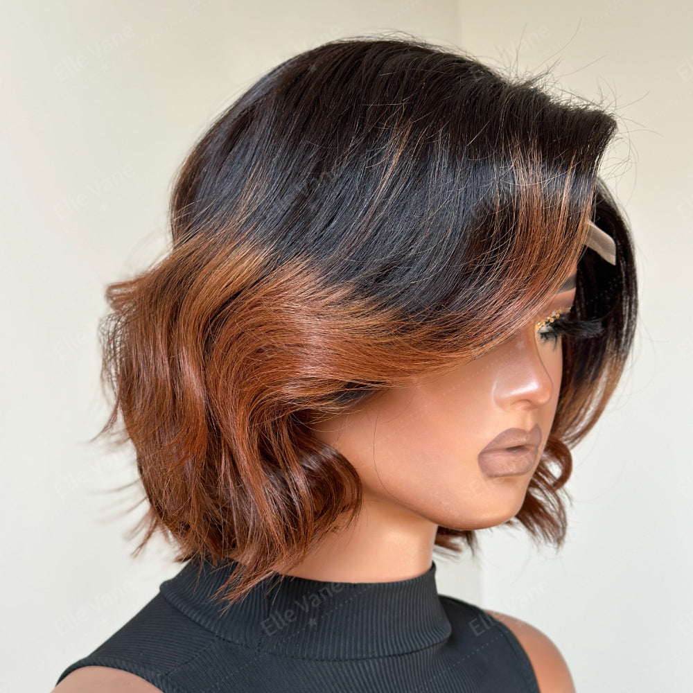 Elle Vane Side Parted Fluffy Gradient Brown 5X5 Lace Bob Wig