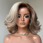 Elle Vane Ombre 613 Blonde Wave Bob With Dark Root Balayage 13x4 Lace Front Wig