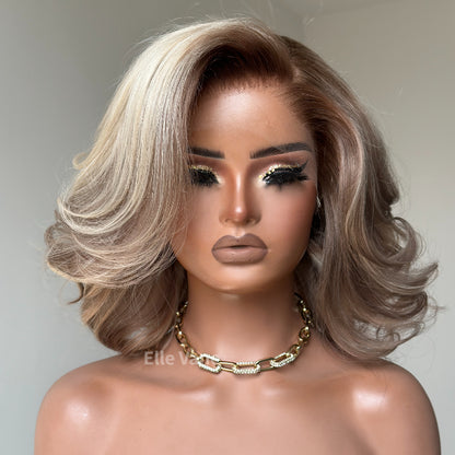 Elle Vane Ombre 613 Blonde Wave Bob With Dark Root Balayage 13x4 Lace Front Wig