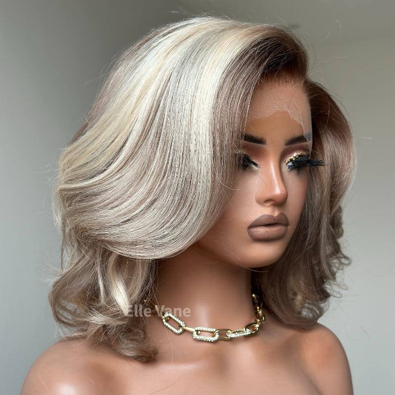 Elle Vane White & Grey Highlight Side-Parted Layer 13x4 Lace Front Wig