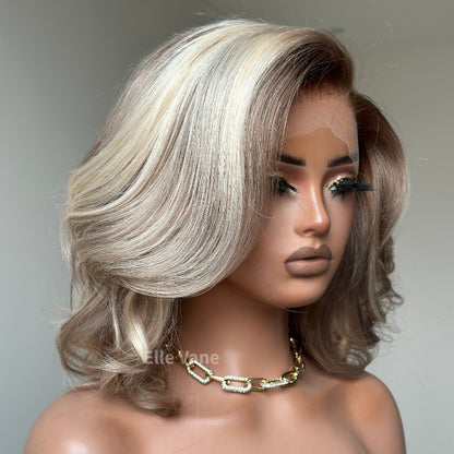 Elle Vane White & Grey Highlight Side-Parted Layer 13x4 Lace Front Wig