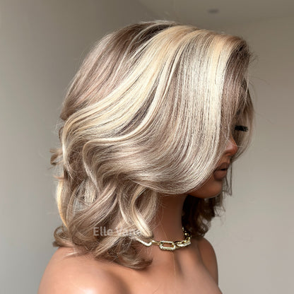 Elle Vane Ombre 613 Blonde Wave Bob With Dark Root Balayage 13x4 Lace Front Wig