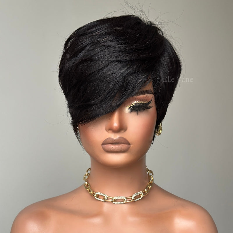 Elle Vane Put On & Go Black Side Bangs Pixie Cut Wig