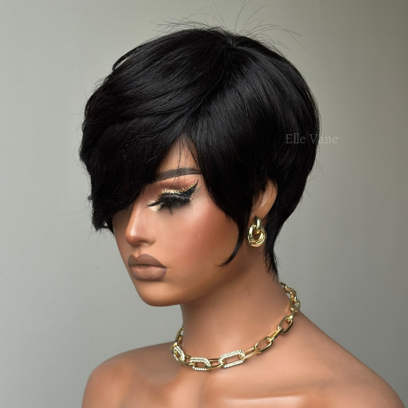 Elle Vane Put On & Go Black Side Bangs Pixie Cut Wig