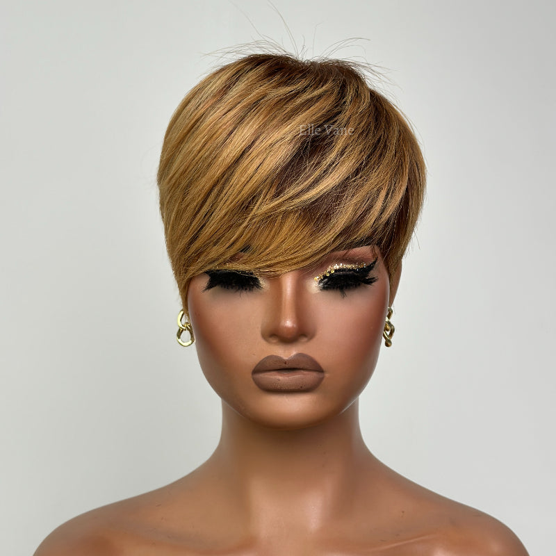 Elle Vane Blonde Highlights with Bottom Brown Short Pixie Cut Wig With Bangs