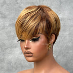 Elle Vane Blonde Highlights with Bottom Brown Short Pixie Cut Wig With Bangs