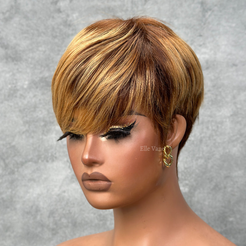 Elle Vane Blonde Highlights with Bottom Brown Short Pixie Cut Wig With Bangs