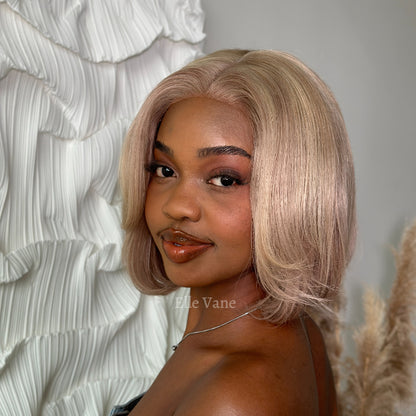 Elle Vane Glueless Gray-Gold Layered Bob 5x5 Lace Wig