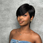 Elle Vane Natural Black Short Pixie Cut Wig With Side Bangs