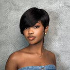 Elle Vane Natural Black Short Pixie Cut Wig With Side Bangs