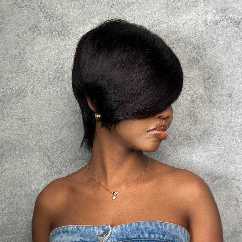 Elle Vane Natural Black Short Pixie Cut Wig With Side Bangs