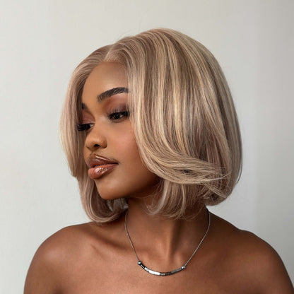Elle Vane Glueless Gray-Gold Layered Bob 5x5 Lace Wig
