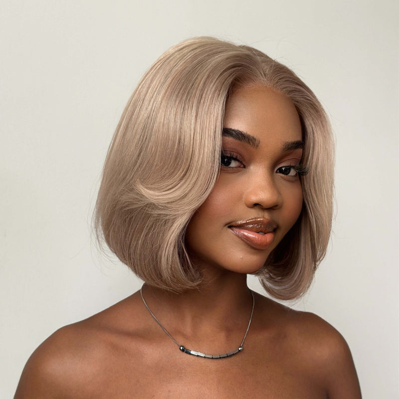 Elle Vane Glueless Gray-Gold Layered Bob 5x5 Lace Wig