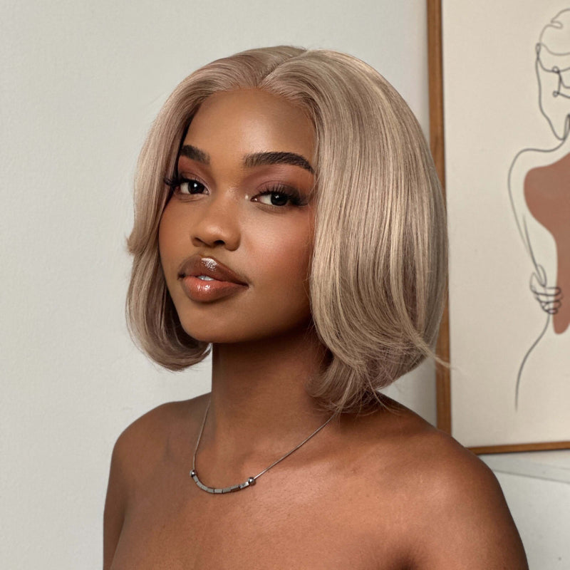 Elle Vane Glueless Gray-Gold Layered Bob 5x5 Lace Wig