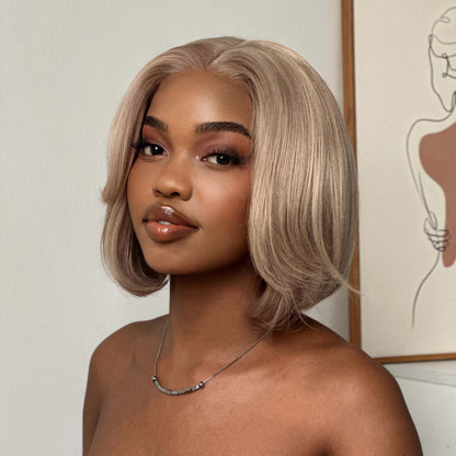 Elle Vane Glueless Gray-Gold Layered Bob 5x5 Lace Wig