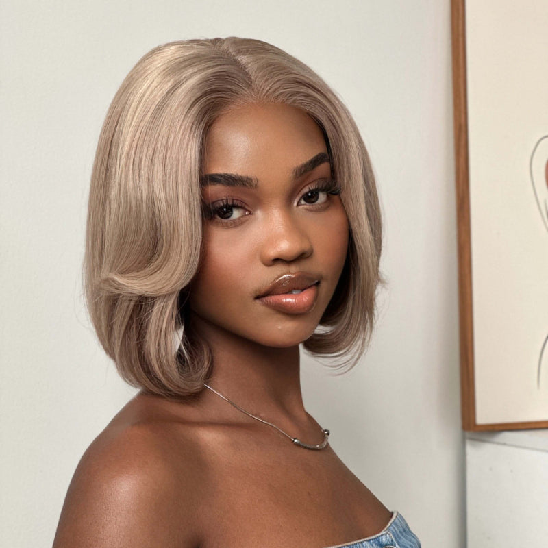 Elle Vane Glueless Gray-Gold Layered Bob 5x5 Lace Wig