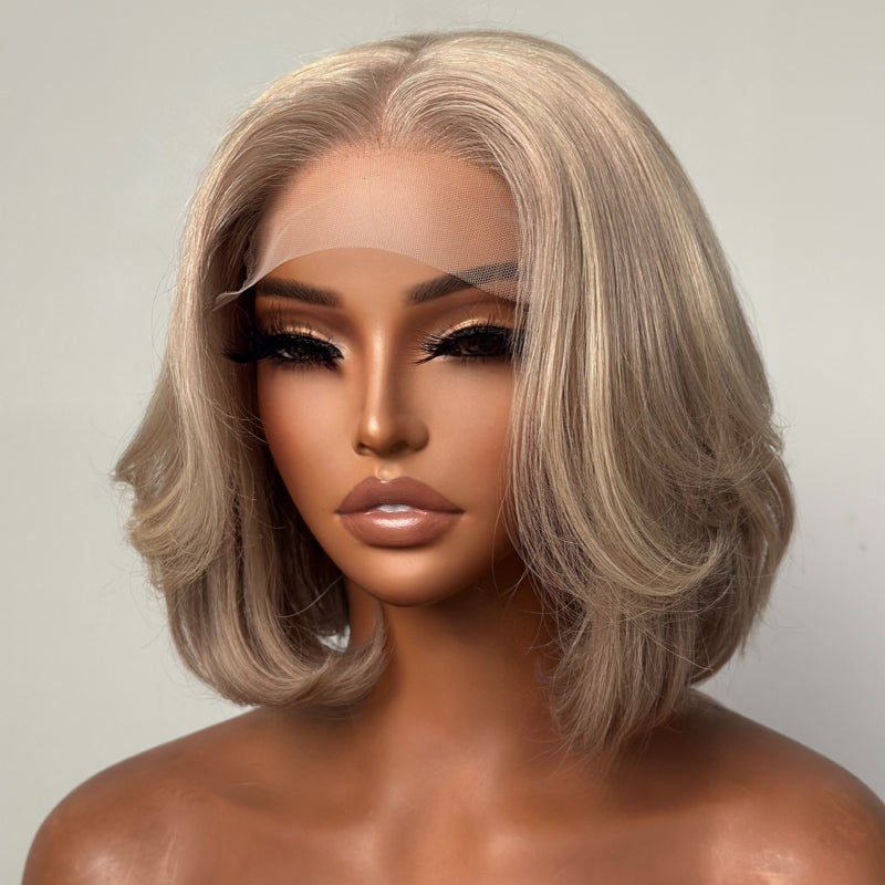 Elle Vane Glueless Gray-Gold Layered Bob 5x5 Lace Wig