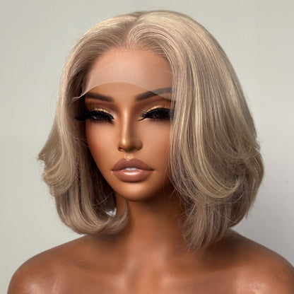 Elle Vane Glueless Gray-Gold Layered Bob 5x5 Lace Wig