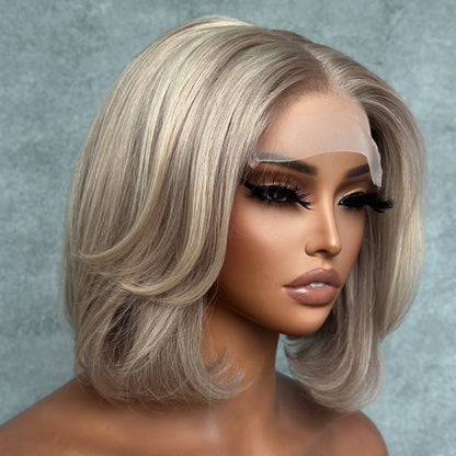 Elle Vane Glueless Gray-Gold Layered Bob 5x5 Lace Wig