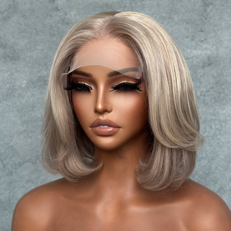 Elle Vane Glueless Gray-Gold Layered Bob 5x5 Lace Wig