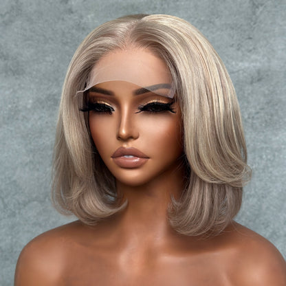 Elle Vane Glueless Gray-Gold Layered Bob 5x5 Lace Wig