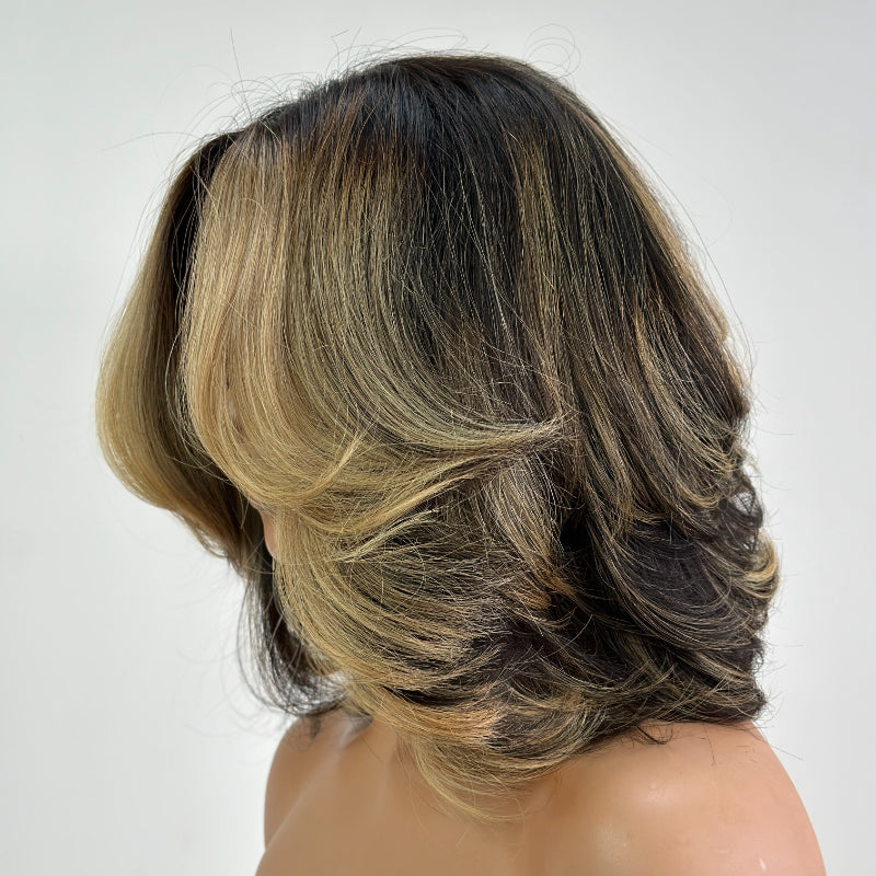 Elle Vane Honey Blonde Highlights Layered Wig with Face-Framing Bangs