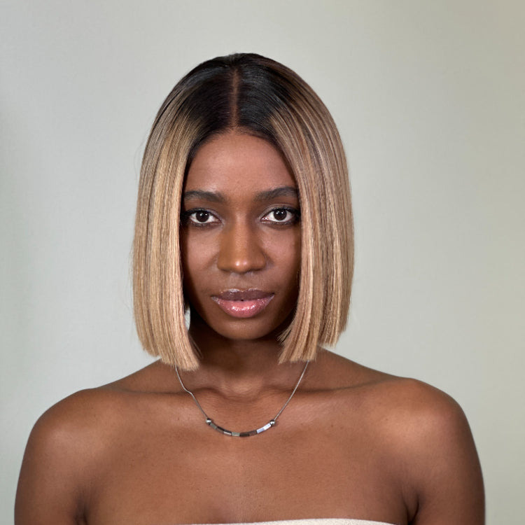 Elle Vane Ash Blonde Highlights Adjustable Cap Virgin Hair Bob HD Lace Wig