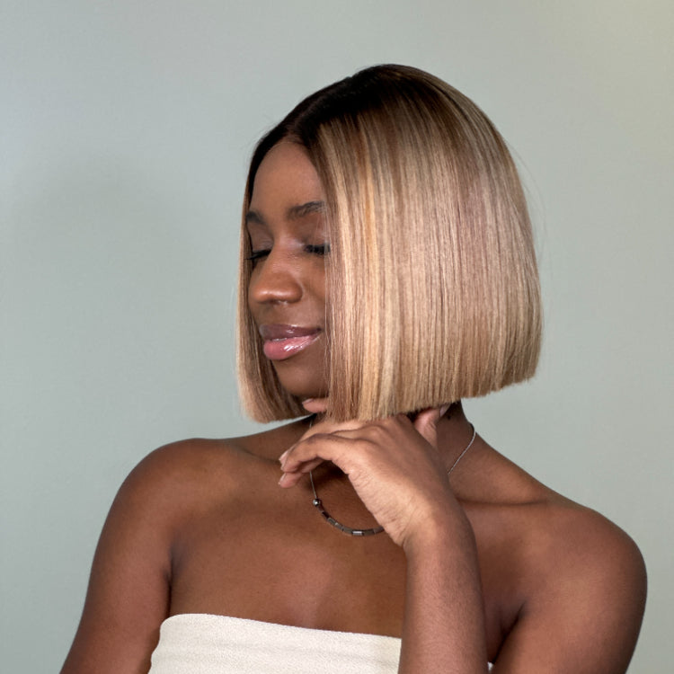 Elle Vane Ash Blonde Highlights Adjustable Cap Virgin Hair Bob HD Lace Wig