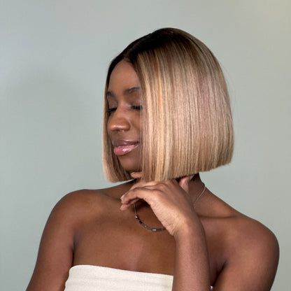 Elle Vane Ash Blonde Highlights Adjustable Cap Virgin Hair Bob HD Lace Wig