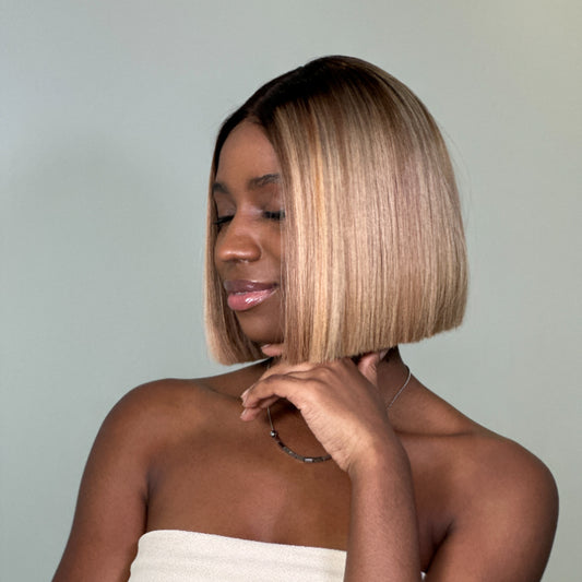 Elle Vane Ash Blonde Highlights Adjustable Cap Virgin Hair Bob HD Lace Wig