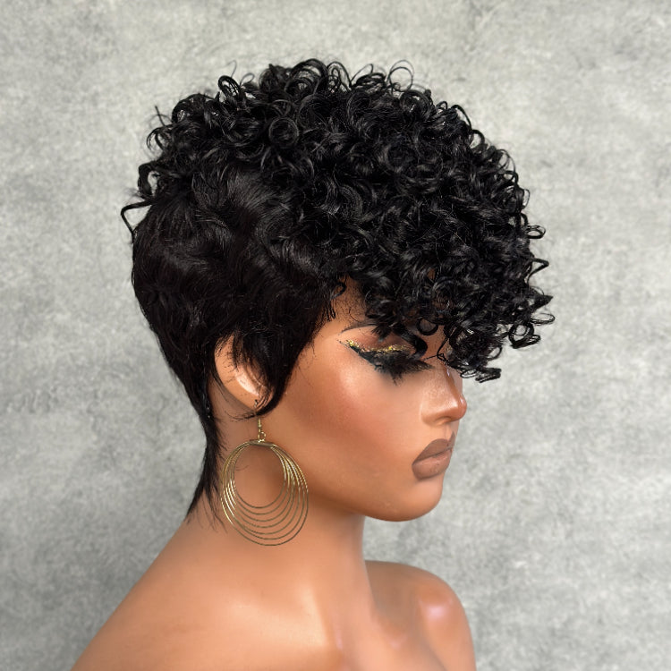 Elle Vane Natural Black Short Pixie Curly Wig
