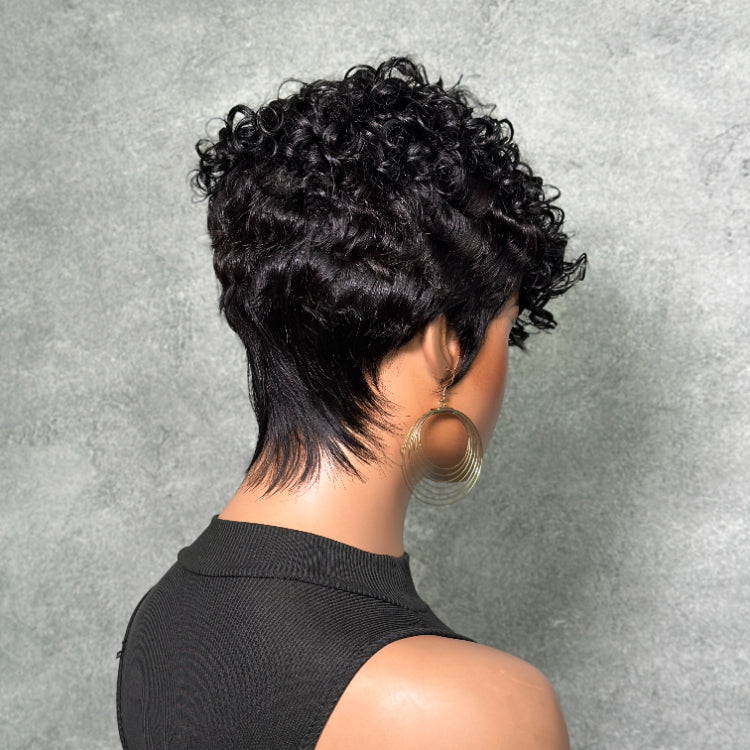 Elle Vane Natural Black Short Pixie Curly Wig