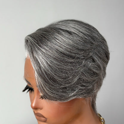 Elle Vane Ash Grey Short Pixie Cut 13x4 Lace Front Wig