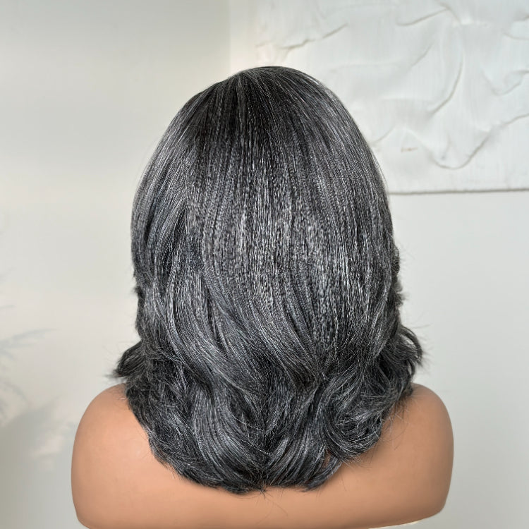 Elle Vane Put On and Go Salt and Pepper Layered Glueless Pre-Cut 7x5 Lace Grey Wig
