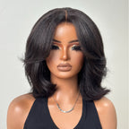 Kinky Straight Layered Blowout Bob Wig 180% Density Human Hair 5x5 & 13x4 Lace Wig