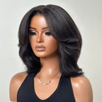 Kinky Straight Layered Blowout Bob Wig 180% Density Human Hair 5x5 & 13x4 Lace Wig