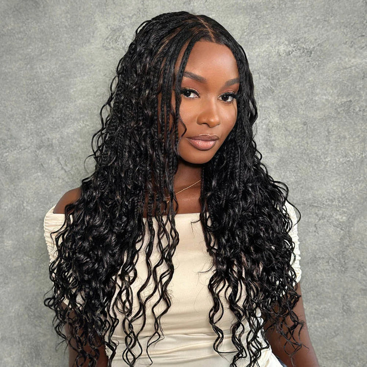 Elle Vane Full Lace Knotless Boho Curls Braided Invisi Drawstring Wig