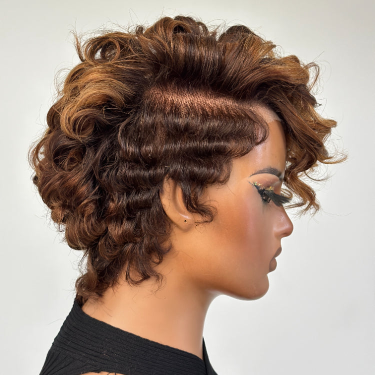 Elle Vane Full Lace Curly Finger Wave Short Glueless Wig