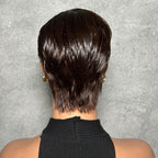 Full Lace Pixie Cut Wig Dark Brown Side Swept Bangs 180% Density Human Hair