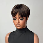180% Density Pixie Cut Wig Blonde Highlight Glueless 100% Human Hair