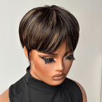 180% Density Pixie Cut Wig Blonde Highlight Glueless 100% Human Hair