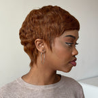 Full Lace Pixie Cut Wig 180% Density Straight Human Hair Black & Honey Blonde