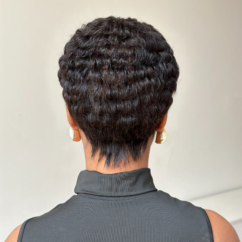 Full Lace Pixie Cut Wig 180% Density Straight Human Hair Black & Honey Blonde